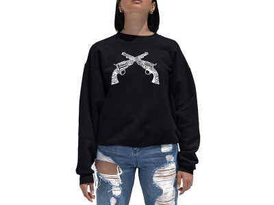 LA Pop Art Women's Word Art Crewneck Sweatshirt - CROSSED PISTOLS, XXL, Black