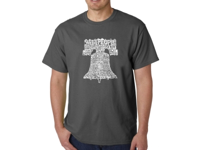 LA Pop Art Men's Word Art T-shirt - Liberty Bell, Small, Grey