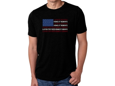 LA Pop Art Men's Premium Blend Word Art T-shirt - Land of the Free American Flag, Large, Black