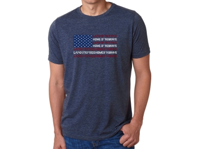 LA Pop Art Men's Premium Blend Word Art T-shirt - Land of the Free American Flag, Large, Navy Blue