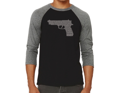 LA Pop Art Men's Raglan Baseball Word Art T-shirt - RIGHT TO BEAR ARMS, Large, Grey