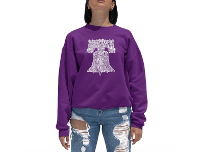 LA Pop Art Women's Word Art Crewneck Sweatshirt - Liberty Bell, Medium, Purple