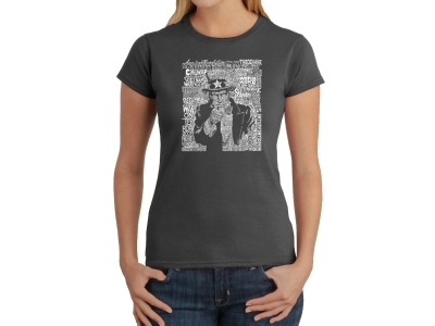 LA Pop Art Women's Word Art T-Shirt - UNCLE SAM, Small, Grey