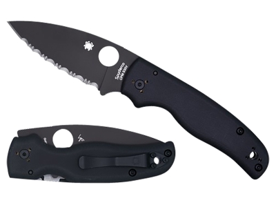 Spyderco 3.58" Black DLC CPM S30V Folding Knife Black G10 Handle