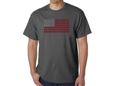 LA Pop Art Men's Word Art T-shirt - USA Flag, XXXL, Grey