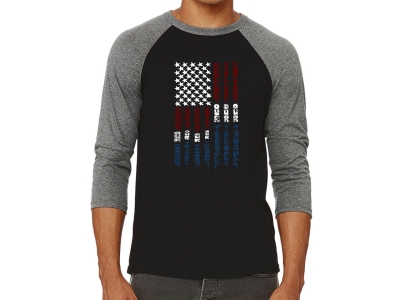 LA Pop Art Men's Raglan Baseball Word Art T-shirt - Support our Troops, Extra Large, Grey