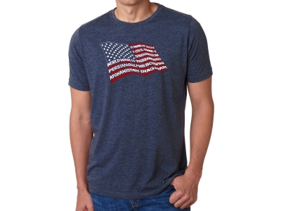LA Pop Art Men's Premium Blend Word Art T-shirt - American Wars Tribute Flag, XXXL, Navy Blue