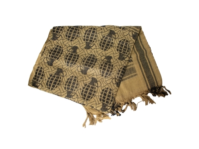 Air Raid Shemagh Coyote Grenade Print Scarf, One Size Fits Most, Tan