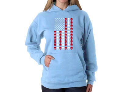 LA Pop Art Skull Flag - Women's Word Art Hooded Sweatshirt, Medium, Blue