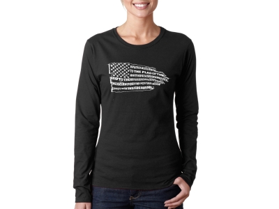 LA Pop Art Women's Word Art Long Sleeve T-Shirt - Pledge of Allegiance Flag, Medium, Black