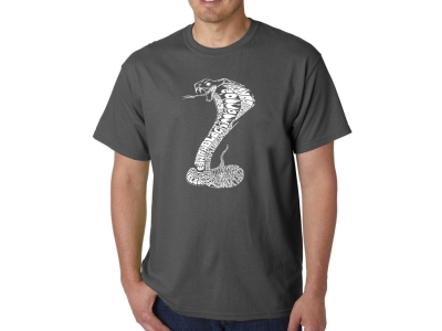LA Pop Art Men's Word Art T-shirt - Types of Snakes, Large, Grey