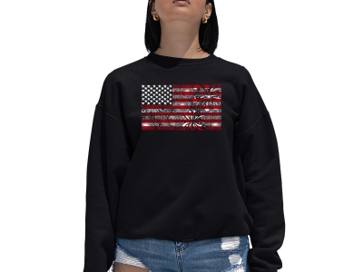 LA Pop Art Women's Word Art Crewneck Sweatshirt - Fireworks American Flag, Extra Large, Black