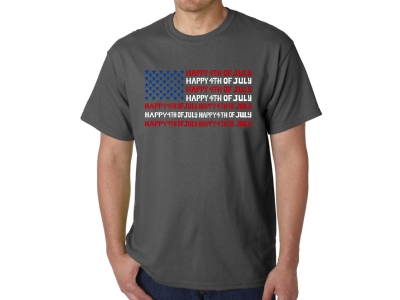 LA Pop Art Happy 4th of July - Men's Word Art T-Shirt, Medium, Grey