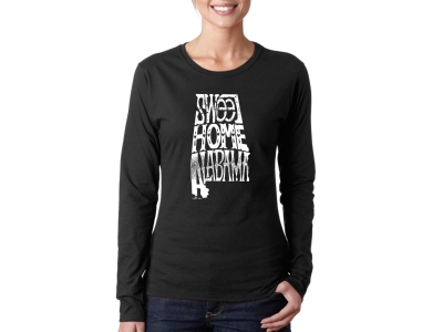 LA Pop Art Women's Word Art Long Sleeve T-Shirt - Sweet Home Alabama, Extra Large, Black