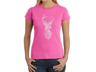 LA Pop Art Women's Word Art T-Shirt - Types of Deer, Medium, Pink