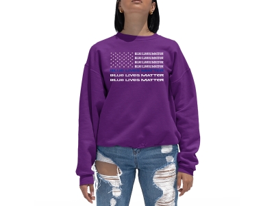 LA Pop Art Women's Word Art Crewneck Sweatshirt - Blue Lives Matter, 4XL, Purple