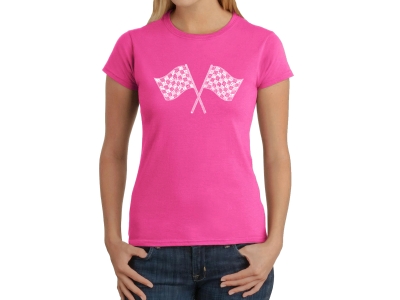 LA Pop Art Women's Word Art T-Shirt - NASCAR NATIONAL SERIES RACE TRACKS, Large, Pink
