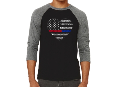 LA Pop Art Men's Raglan Baseball Word Art T-shirt - American Woman, XXXL, Grey