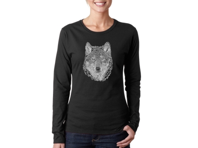 LA Pop Art Women's Word Art Long Sleeve T-Shirt - Wolf, XXL, Black
