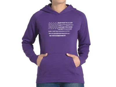 LA Pop Art Women's Word Art Hooded Sweatshirt - Glory Hallelujah Flag, Extra Large, Purple