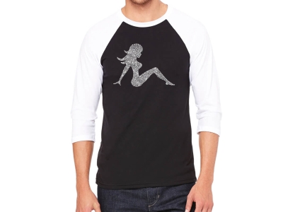 LA Pop Art Men's Raglan Baseball Word Art T-shirt - MUDFLAP GIRL, XXL, Black/White