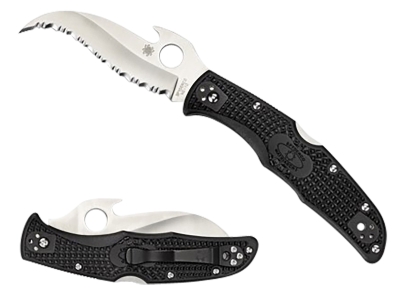 Spyderco 3.57" Serrated VG-10 Blade Black FRN Handle Folding Knife