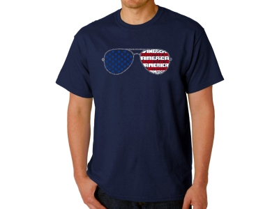 LA Pop Art Americana Sunglasses - Men's Word Art T-Shirt, Extra Large, Navy Blue