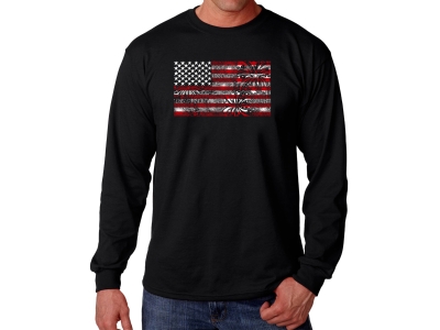 LA Pop Art Men's Word Art Long Sleeve T-shirt - Fireworks American Flag, Extra Large, Black