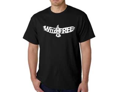 LA Pop Art Men's Word Art T-shirt - Wild and Free Eagle, Large, Black