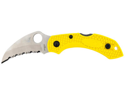 Spyderco 2.30" Serrated H2 Steel Hawkbill Knife Yellow FRN Handle