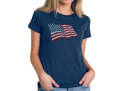 LA Pop Art Women's Premium Blend Word Art T-shirt - American Wars Tribute Flag, Large, Navy Blue