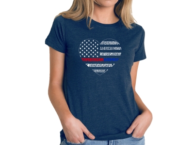 LA Pop Art Women's Premium Blend Word Art T-shirt - American Woman, Extra Large, Navy Blue