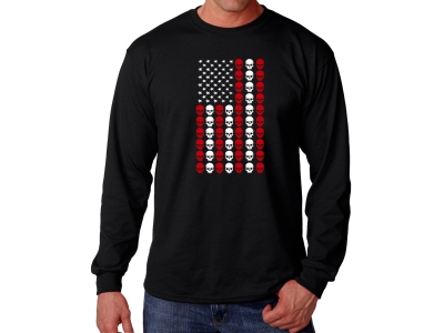 LA Pop Art Skull Flag - Men's Word Art Long Sleeve T-Shirt, Extra Large, Black