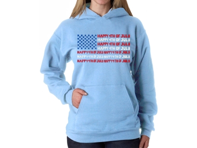 LA Pop Art Happy 4th of July - Women's Word Art Hooded Sweatshirt, Extra Large, Blue