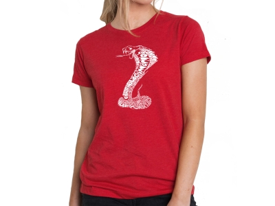 LA Pop Art Women's Premium Blend Word Art T-shirt - Types of Snakes, Large, Red