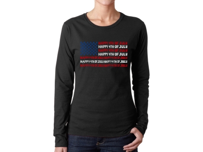 LA Pop Art Happy 4th of July - Women's Word Art Long Sleeve T-Shirt, Small, Black