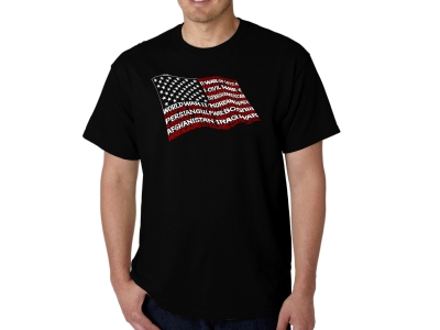 LA Pop Art Men's Word Art T-shirt - American Wars Tribute Flag, Large, Black
