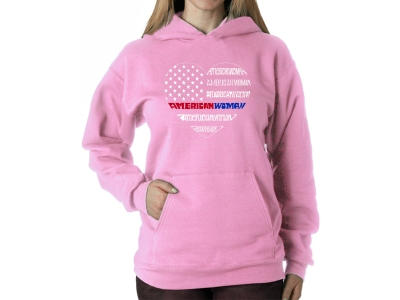 LA Pop Art Women's Word Art Hooded Sweatshirt - American Woman, Large, Pink