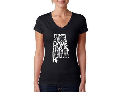 LA Pop Art Women's Word Art V-Neck T-Shirt - Sweet Home Alabama, Small, Black