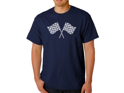 LA Pop Art Men's Word Art T-shirt - RACE TRACKS, Extra Large, Navy Blue