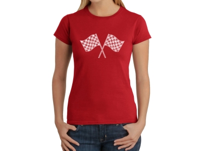 LA Pop Art Women's Word Art T-Shirt - NASCAR NATIONAL SERIES RACE TRACKS, Extra Large, Red