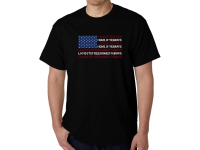 LA Pop Art Men's Word Art T-shirt - Land of the Free American Flag, Medium, Black