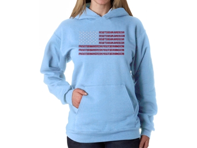 LA Pop Art Proud To Be An American - Women's Word Art Hooded Sweatshirt