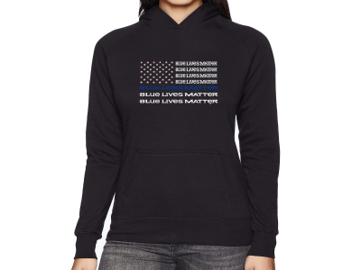 LA Pop Art Women's Word Art Hooded Sweatshirt -Blue Lives Matter, Small, Black