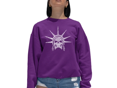 LA Pop Art Women's Word Art Crewneck Sweatshirt - Freedom Skull, Large, Purple