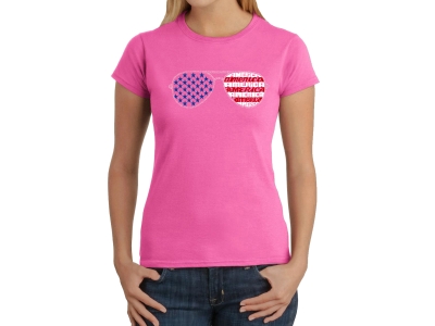 LA Pop Art Americana Sunglasses - Women's Word Art T-Shirt, Medium, Pink