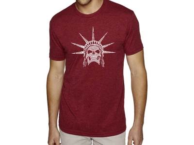 LA Pop Art Men's Premium Blend Word Art T-shirt - Freedom Skull, XXL, Red