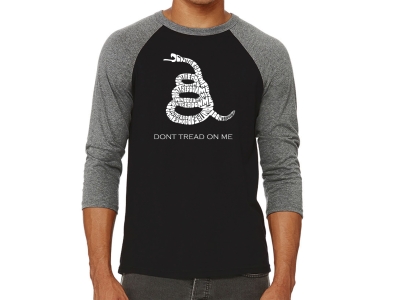 LA Pop Art Men's Raglan Baseball Word Art T-shirt - DONT TREAD ON ME, XXL, Grey