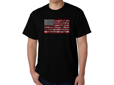 LA Pop Art Men's Word Art T-shirt - Fireworks American Flag, Large, Black