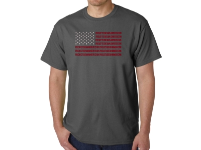 LA Pop Art Proud To Be An American - Men's Word Art T-Shirt, Large, Grey